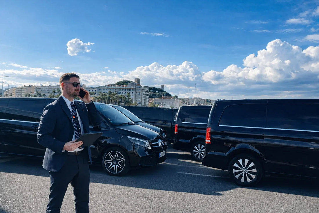 Executive chauffeur vehicles operating during Cannes Film Festival with restricted access on the Croisette